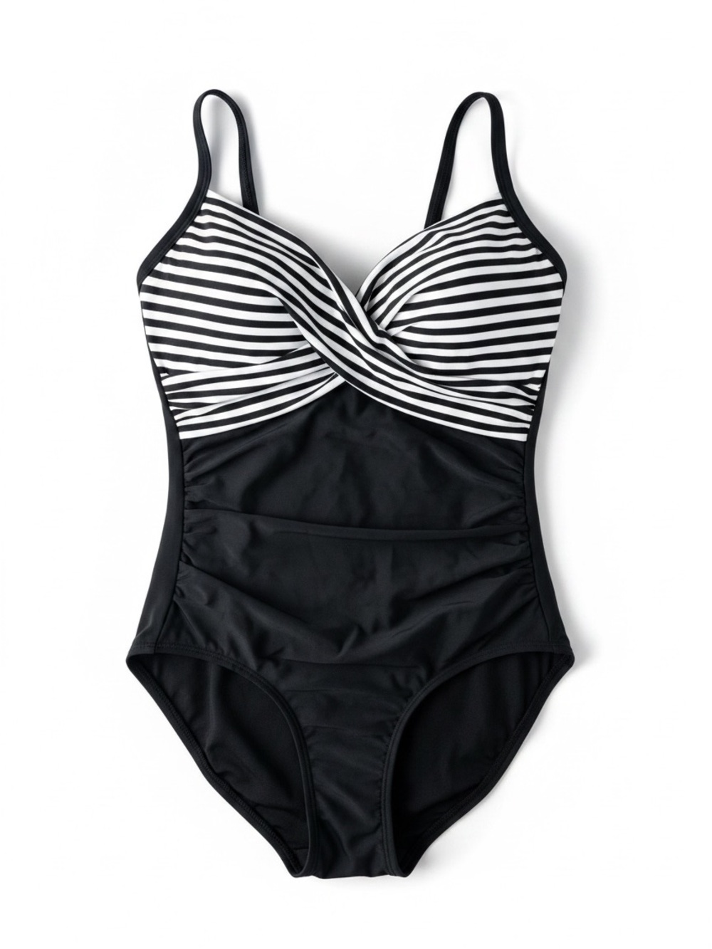 Black & White Striped Twist One-Piece Swimsuit embrace your curves small nwot
